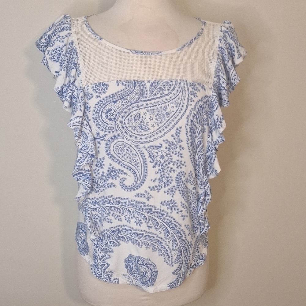 A & F Ruffled Sleeveless Paisley Print Top Size S